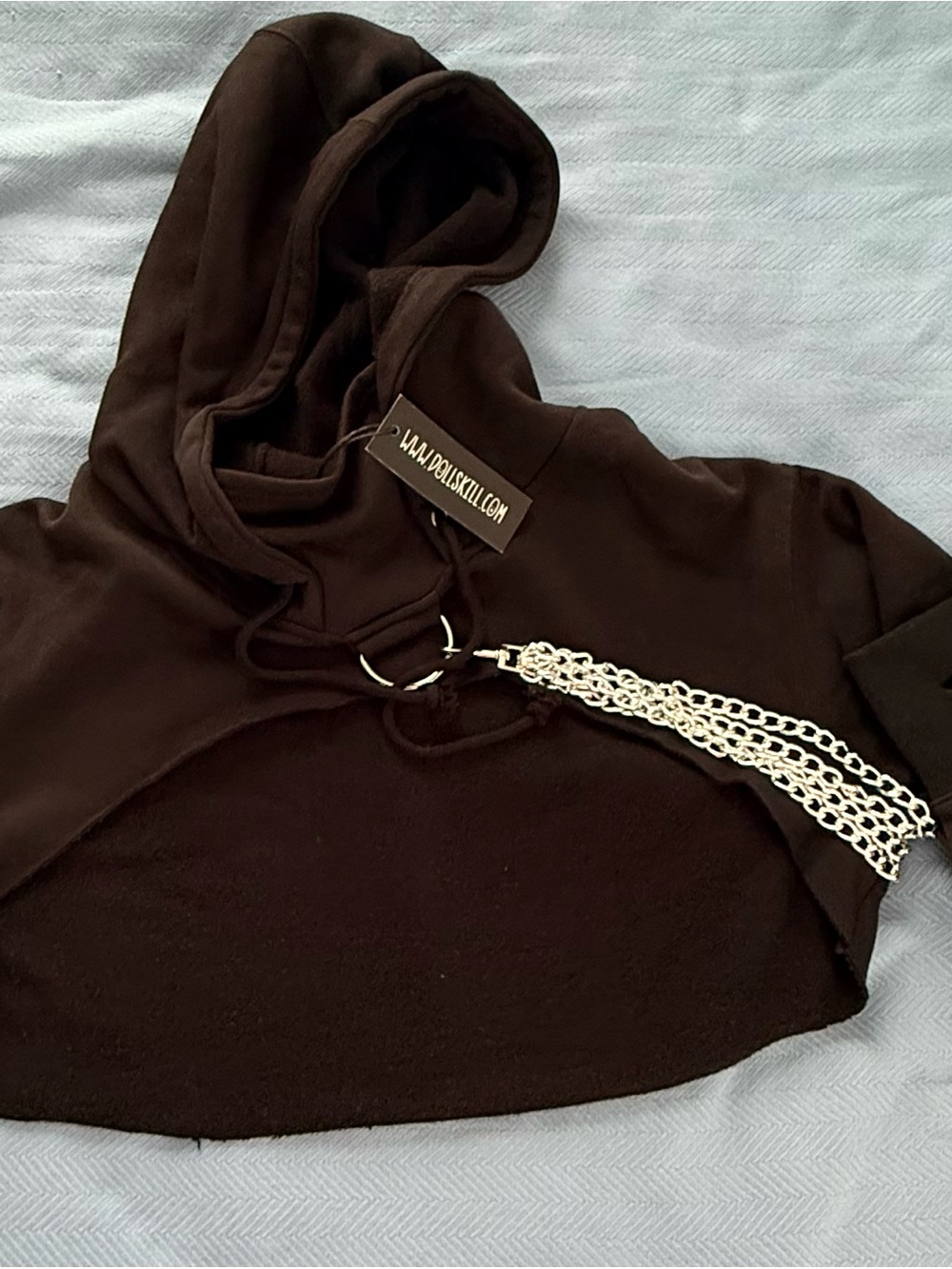 Current Mood Black Cropped Hoodie with Silver Chain Detail